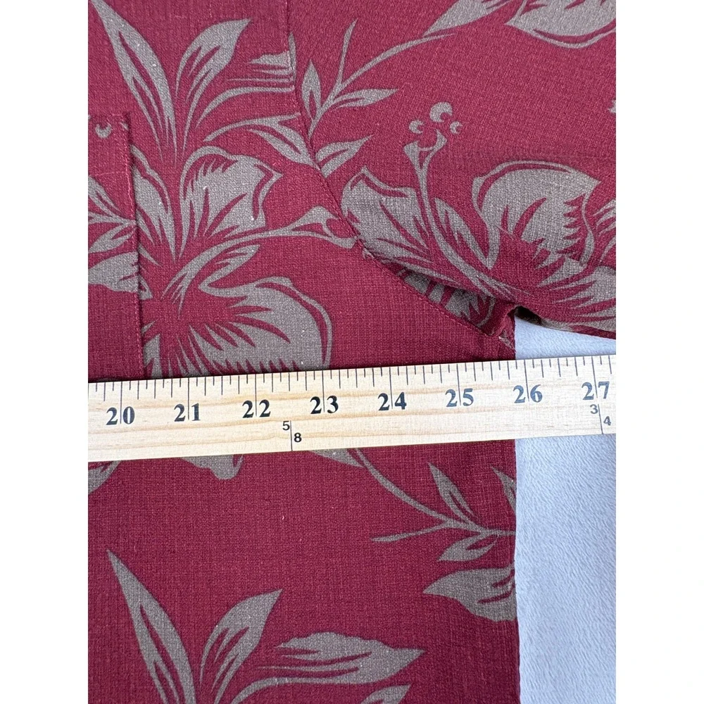 Haggar Mens XL Silk Aloha Shirt Red Tan Floral Hibiscus Short Sleeve Button Up